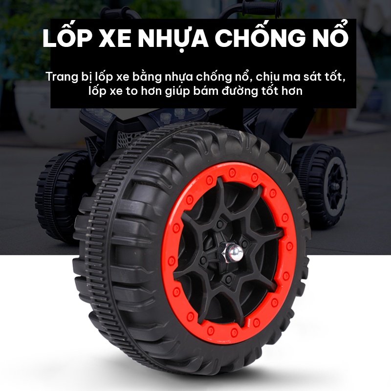 Xe ô tô điện trẻ em động cơ mạnh mẽ lốp xe to hơn bám đường tốt tích hợp âm nhạc và đèn LED chất liệu nhựa ABS an toàn