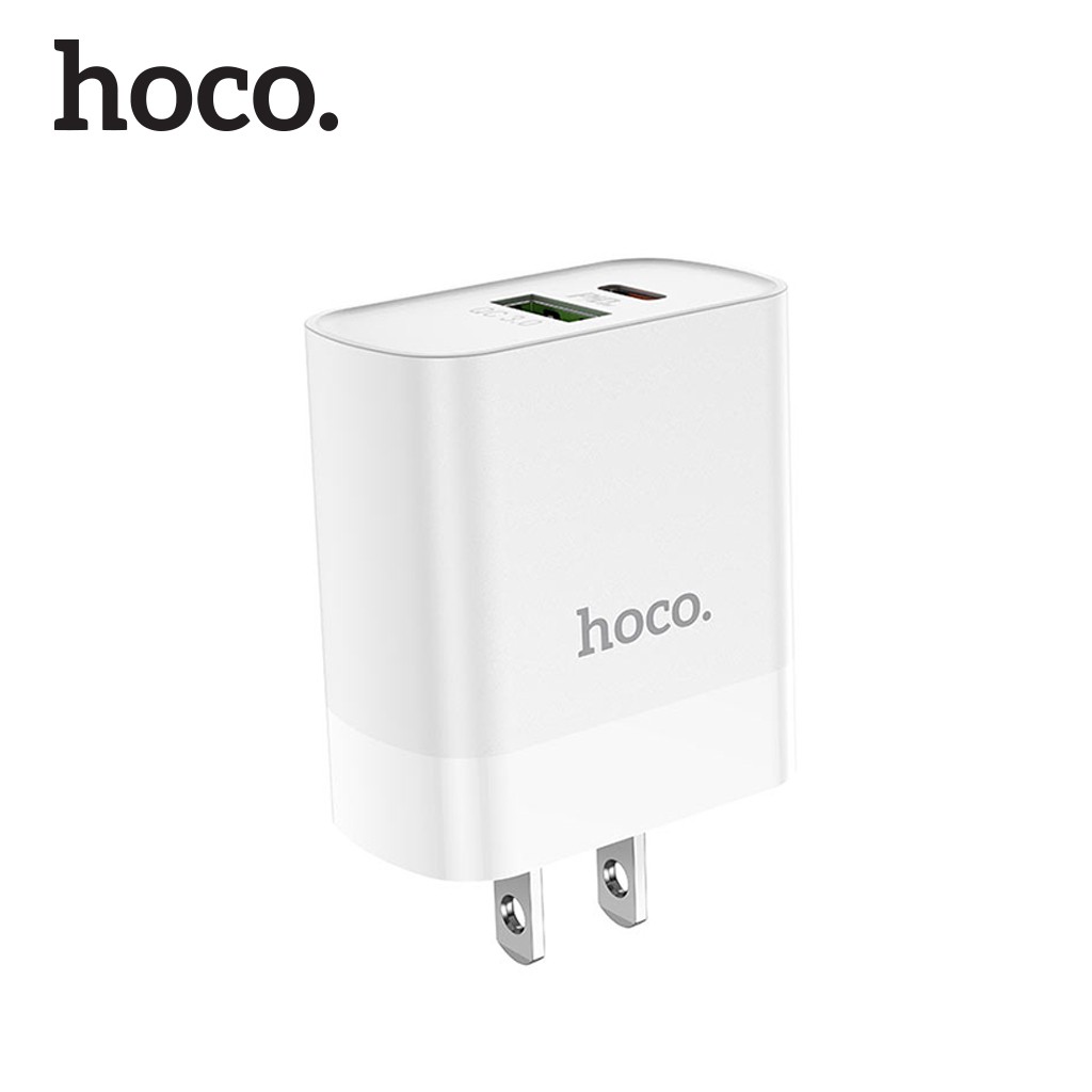 Củ sạc nhanh Hoco C80 tích hợp 2 cổng sạc USB và Type-C hỗ trợ sạc nhanh QC3.0 và PD 20W cho tốc độ sạc thiết bị tối đa