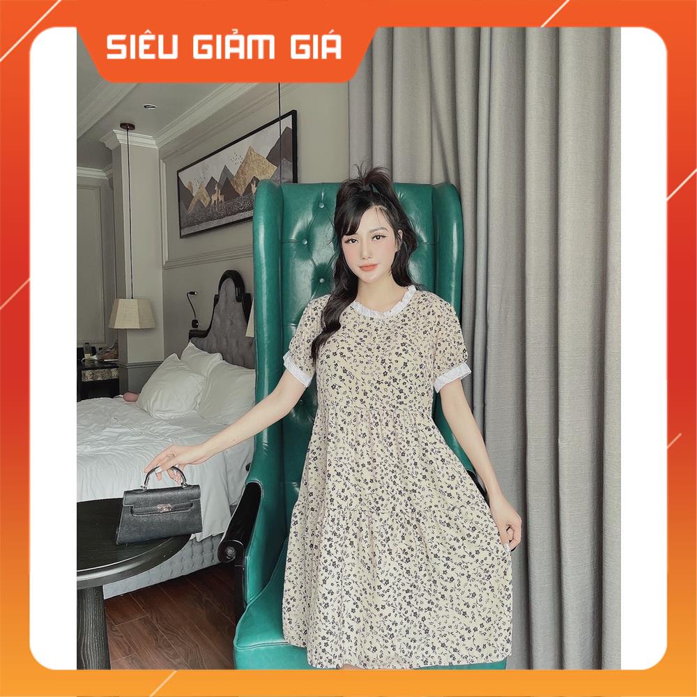 Váy Bầu Hoa Nhí Tay Ren, Cổ Ren☘️Đầm Bầu Hè Cộc Tay Công Sở☘️✨đi làm , đi chơi đều được ✨☘️freesize 45-68kg