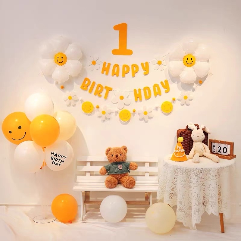 Dây Cờ Mặt Cười Gấu Hoa Cúc Trang Trí Sinh Nhật Trang Trí Nhà Cửa - Yori Party