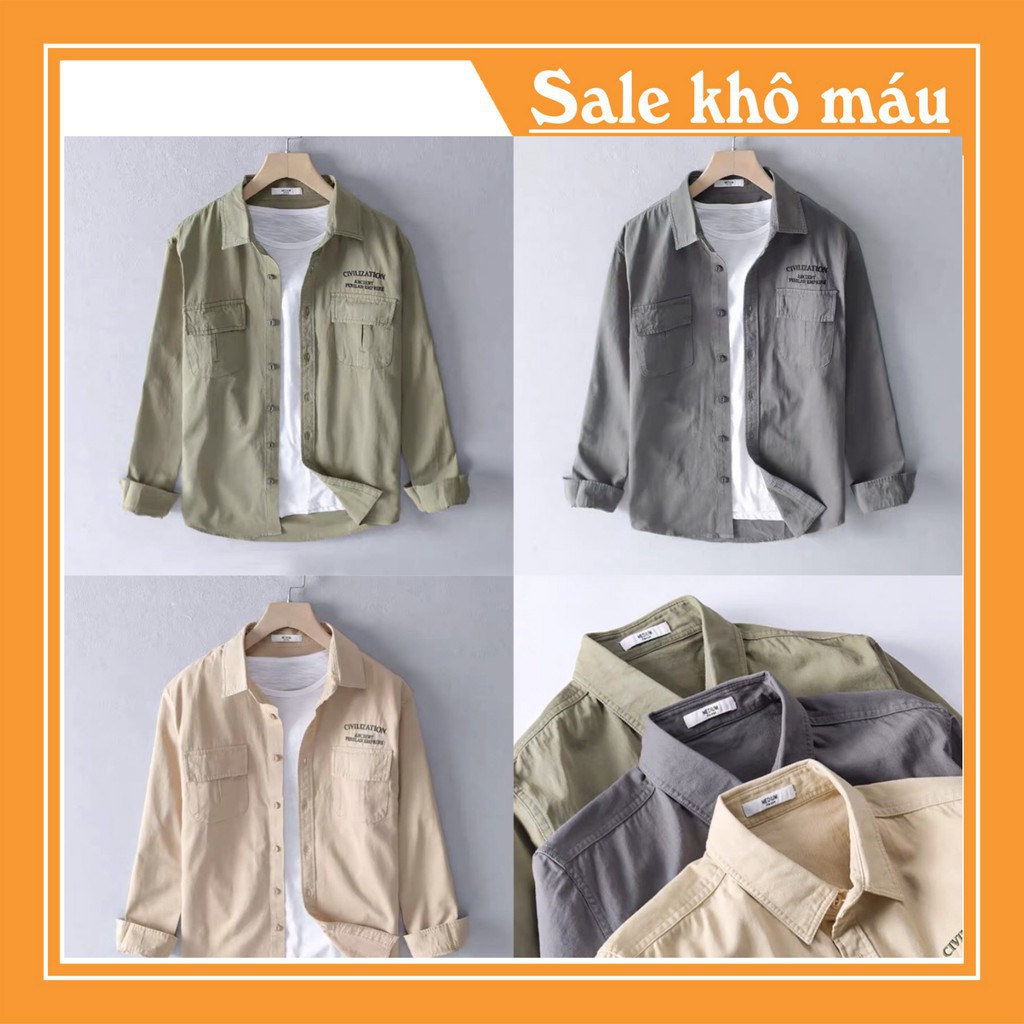 [SALE 20%] [Freeship-sale khô máu] [Freeship]Áo Sơ mi kaki 3 màu xám, kem, xanh - chất kaki dày dặn 4.0 @