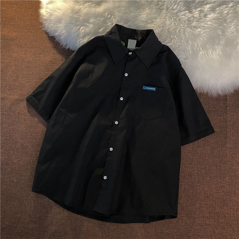 Áo Sơ Mi Tay Ngắn Dáng Rộng Màu Sắc Đơn Giản Phong Cách Retro Hàn Quốc