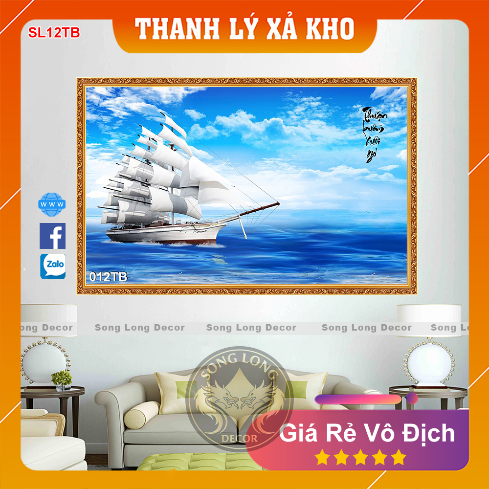 Tranh Dán Tường Thuận Buồm Xuôi Gió- SL12TB- Tranh 3d Phong Thủy - Song Long Decor