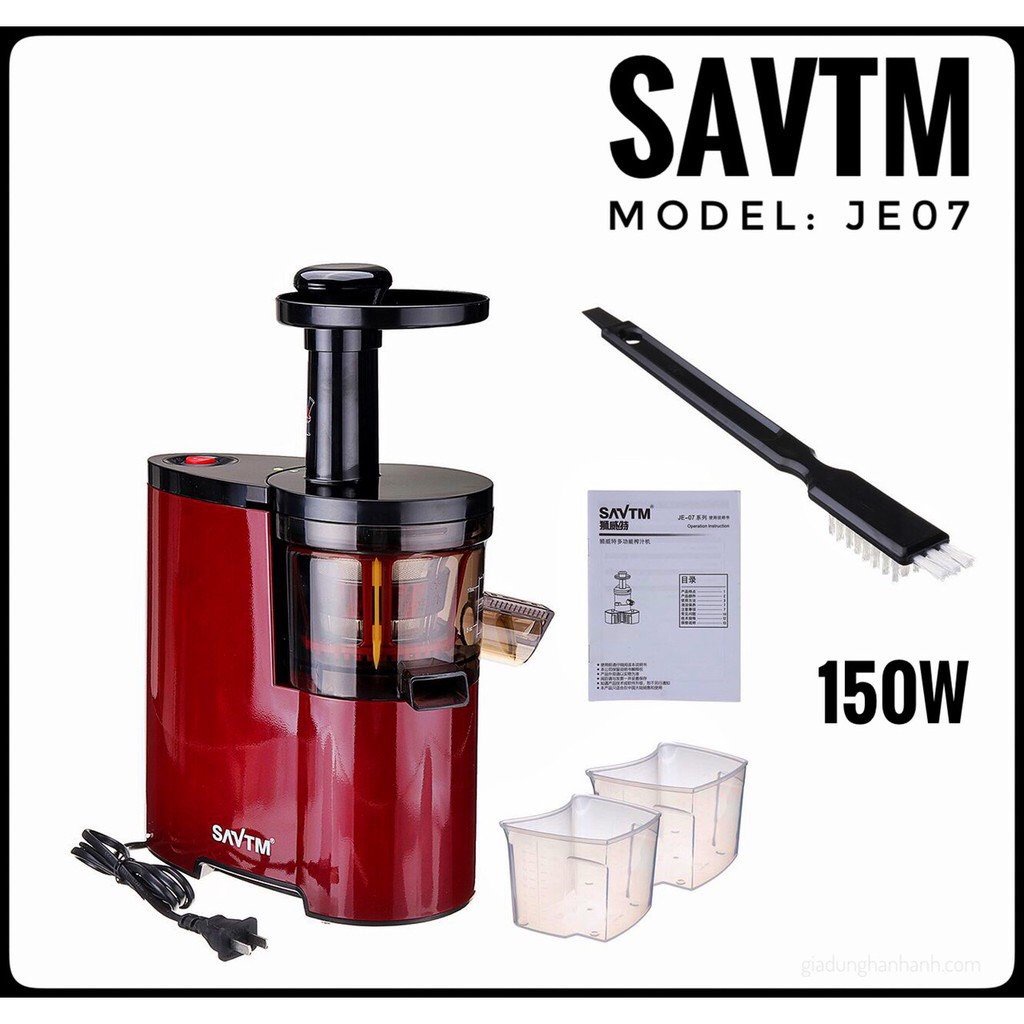 Máy ép chậm , máy ép trái cây , máy ép hoa quả SAVTM JE 07 ép kiệt bã đến 95% dễ dàng tháo lắp vệ sinh bảo hành 6 tháng