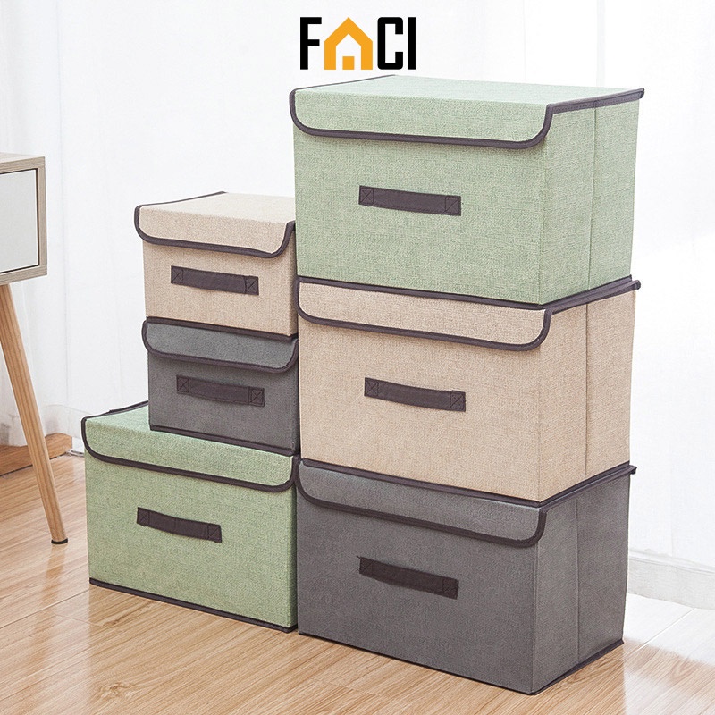 Hộp vải đựng đồ quần áo đồ lót đồ chơi đa năng có nắp đậy tiện dụng Faci_Official
