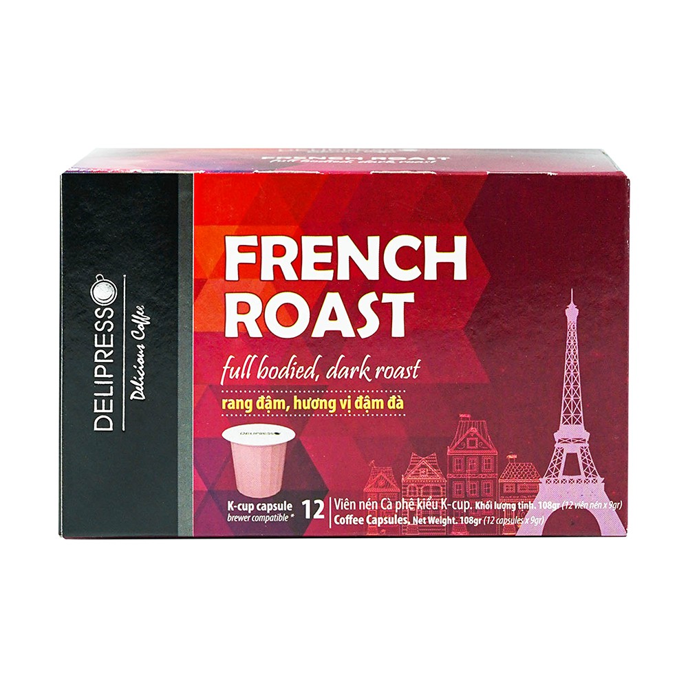 Cà Phê Viên Nén - K-Cup - Delipresso - French Roast - 12 viên x 9g