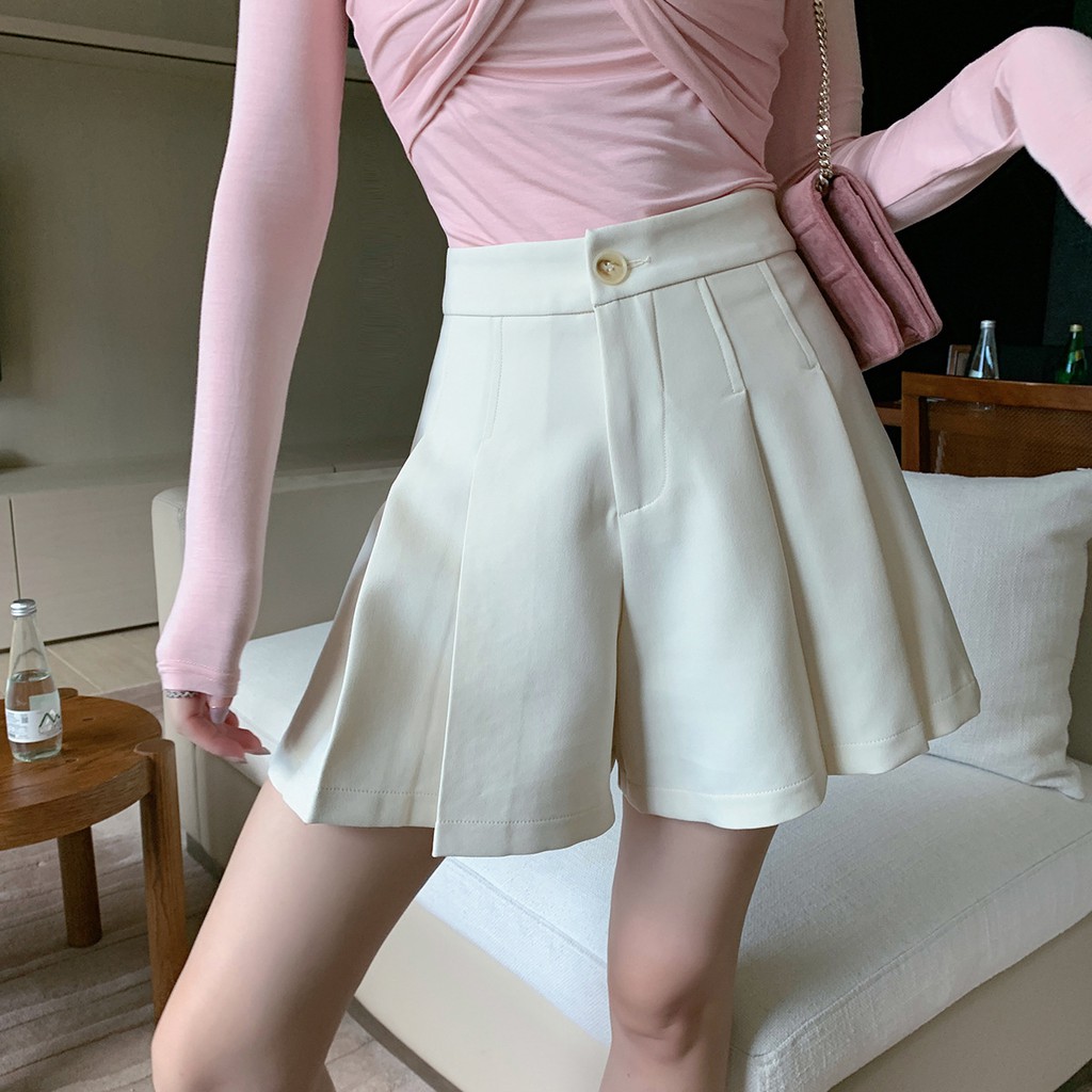 Quần Short Nữ Dập Ly Lưng Chun ⚡ Casper.Store | FREESHIP | ⚡ Quần đùi nữ giả váy dập ly cạp khuy lưng chun 3 màu Basic