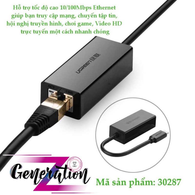 Cáp chuyển USB Type C sang LAN 10/100 Mbps Ethernet dài 40CM UGREEN 30287