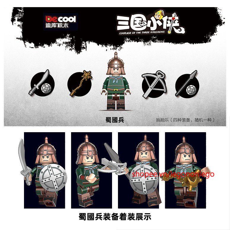 Minifigure quân đội lực lượng các nước lính Thục Ngô Ngụy Quần hùng trong Tam quốc chí hãng Decool kèm vũ khí ngẫu nhiên