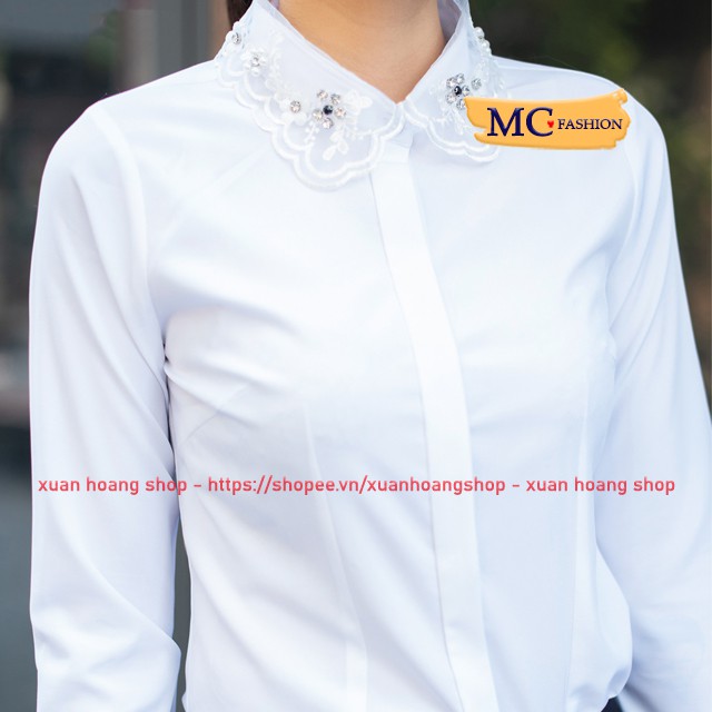 Áo Sơ Mi Trắng Nữ Công Sở Tay Ngắn-Dài Tay Mc Fashion,Cổ Ren, Chất Vải Co Giãn Nhẹ, Size Đủ, Trắng Tinh A663, A651