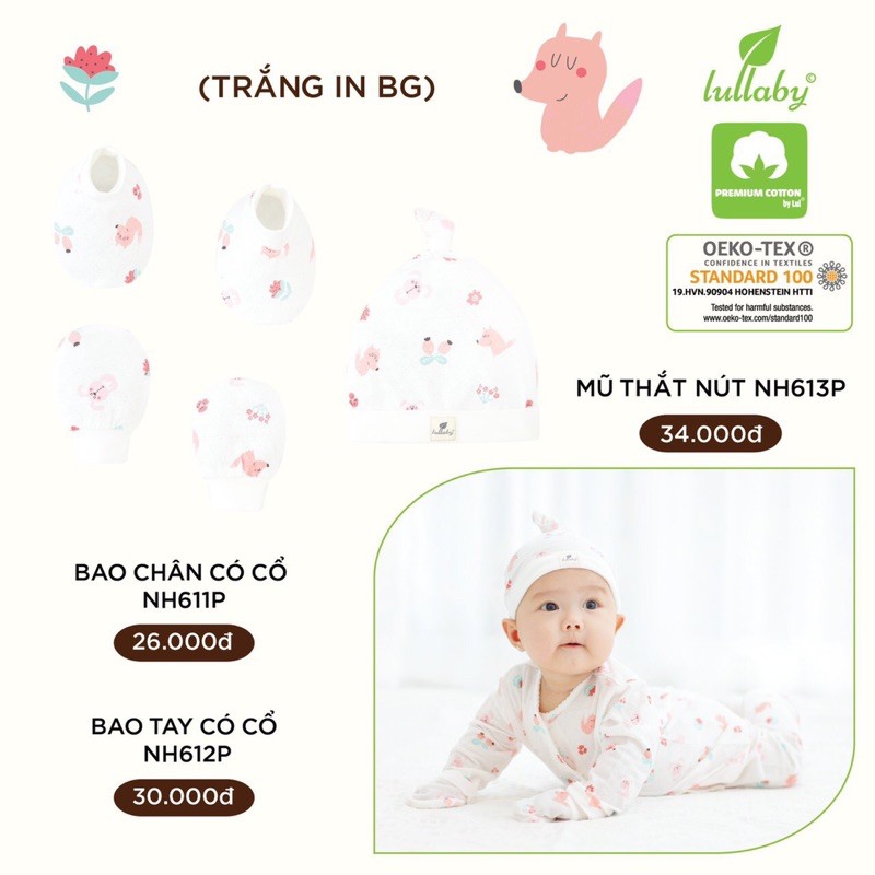 Lulaby - Mũ thắt nút , bao tay - chân có cổ NH6123P