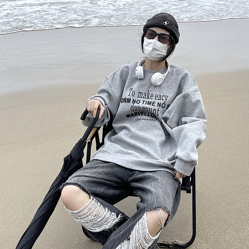 NRVP Áo Hoodie Nữ Tay Dài Dáng Rộng Thời Trang Phong Cách Hàn Quốc