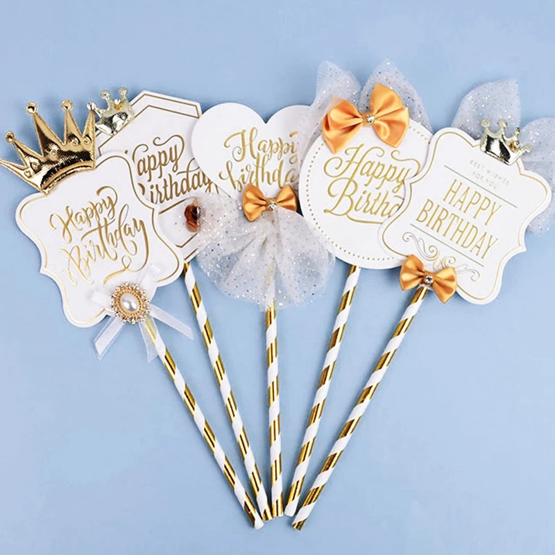 Phụ Kiện Trang Trí Bánh Kem Sinh Nhật Hình Vương Miện Màu Trắng Đen