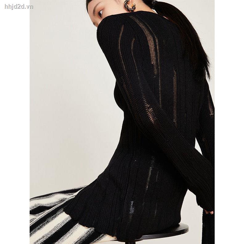Áo Sweater Dệt Kim Tay Dài Cổ Chữ v Khoét Lỗ Thiết Kế Độc Đáo 2022 Thời Trang Cho Nữ