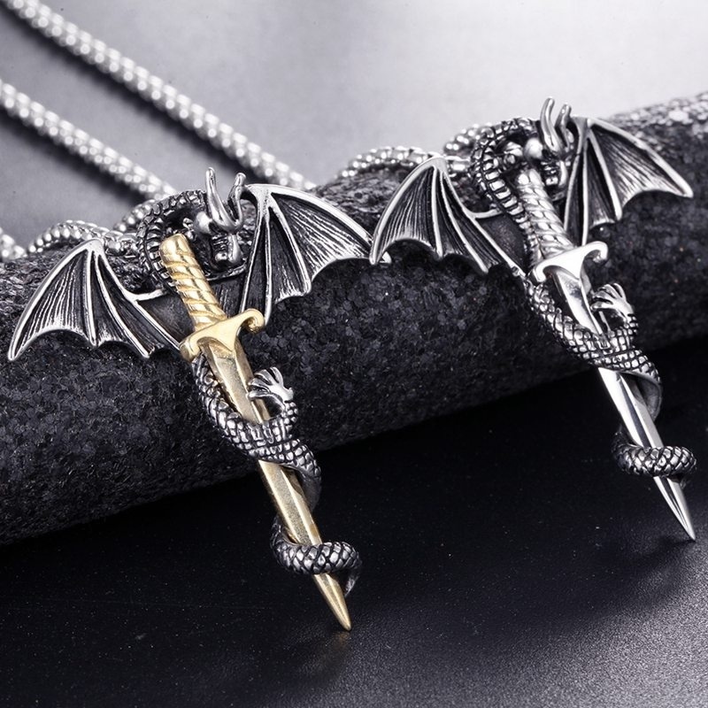 (Hàng Có Sẵn) Vòng cổ Mặt Hình Rồng Và Thánh Giá Phong Cách Gothic Thời Trang Cho Nam