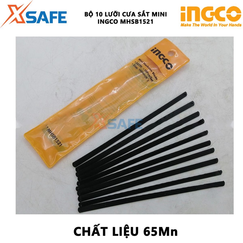Bộ 10 lưỡi cưa sắt mini INGCO MHSB1521 size 150mm(6”), chất liệu 65Mn, 24 răng cưa