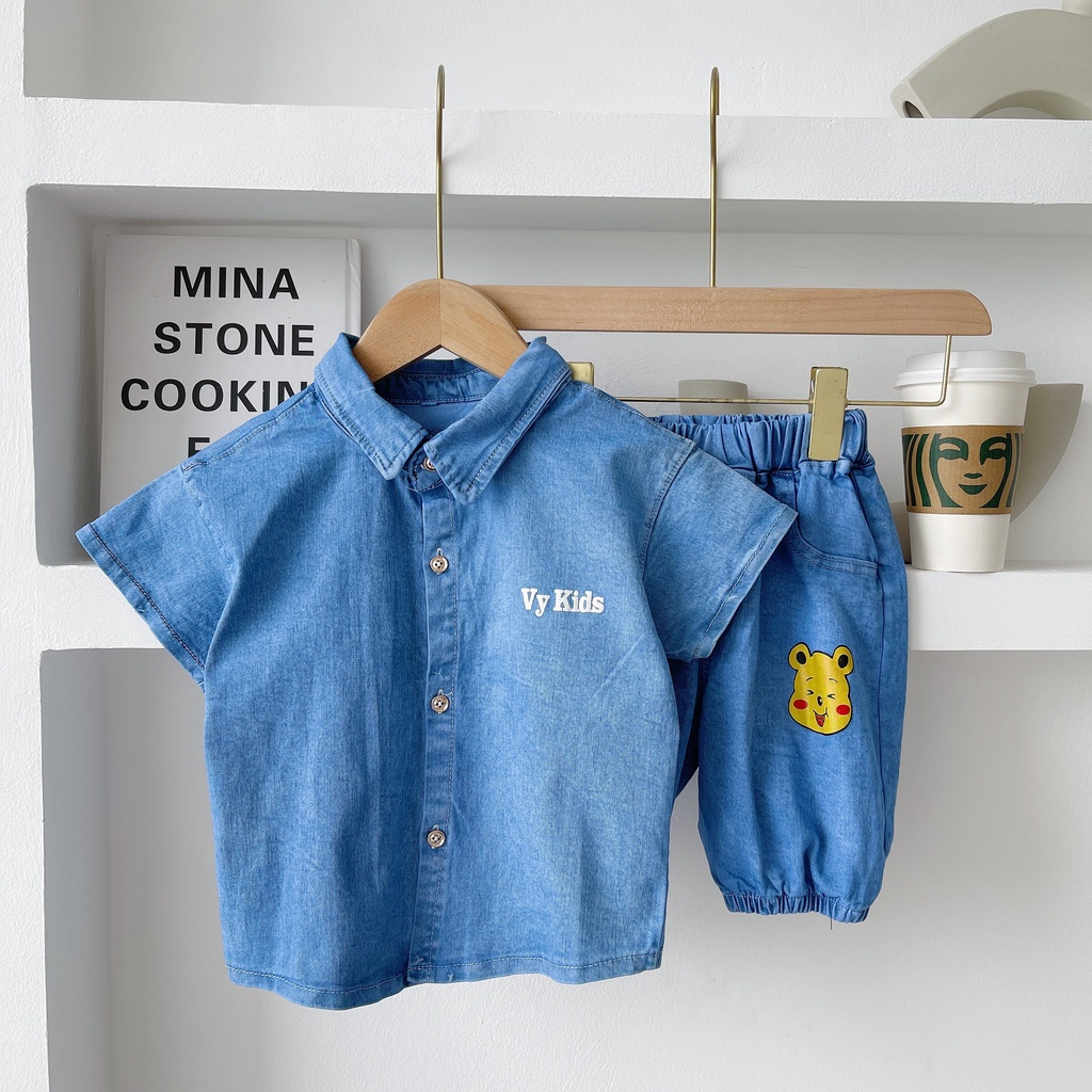 Quần áo bé trai, bộ bò cho bé sét bò in hinh gấu cho bé từ VYVY kids