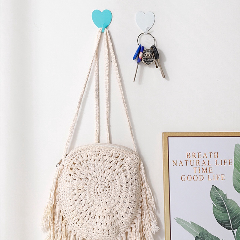 Móc Treo Dán Tường Bằng Thép Không Gỉ Hình Trái Tim Màu Hồng Dễ Thương