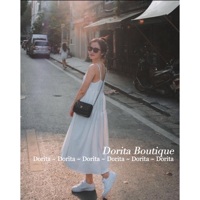 Váy 2 dây babydoll đũi bồng bềnh, Váy hai dây voan bồng bềnh dây điều chỉnh - Dorita Boutique