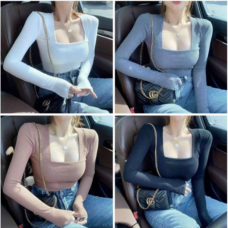 áo thun ôm body cổ vuông (hình thật phía sau )