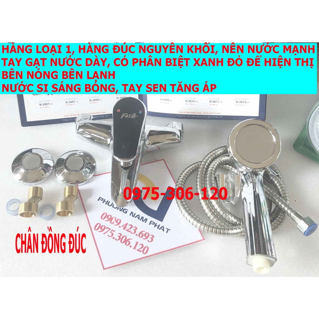 [LOẠI 1-HÀNG ĐÚC] Bộ Củ Sen Tắm NÓNG LẠNH XI BÓNG N2004 Fotar chất liệu đồng thau si củ 2 mắt và tay sen tăng áp đủ bộ