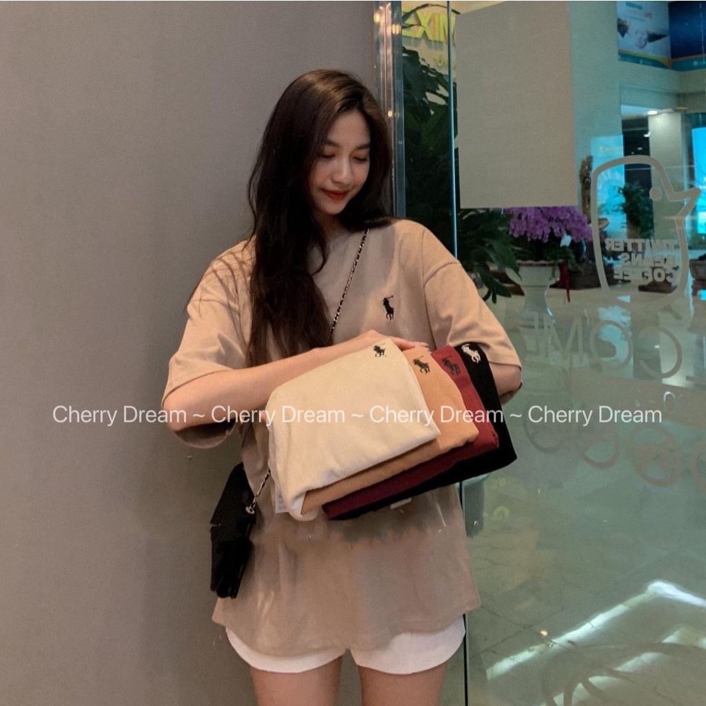 Áo phông oversize chất cotton tuyết thêu hình con ngựa, mặc đôi nam nữ mặc cực mát