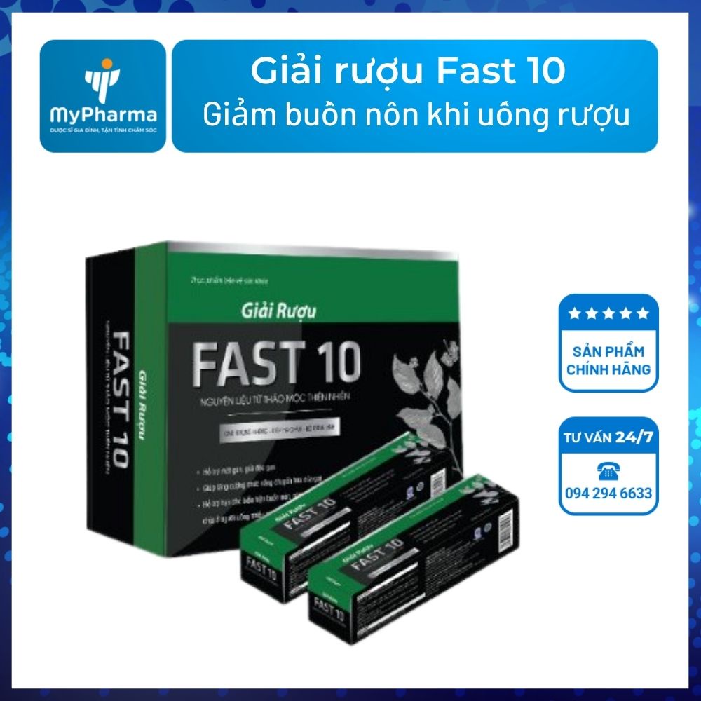 Giải rượu Fast 10 – Hỗ trợ chức năng gan, giảm buồn nôn khi uống rượu (Hộp nhỏ 4 gói)