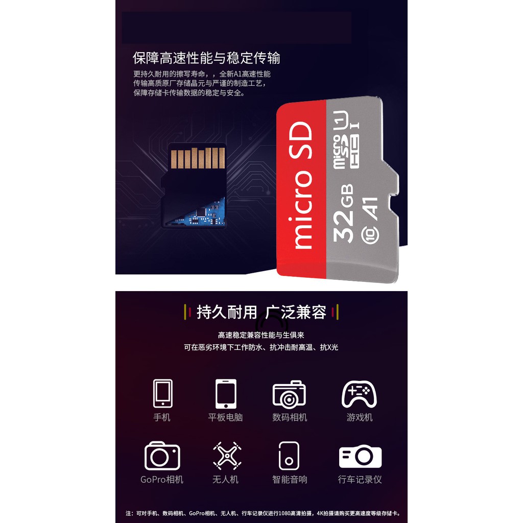 Thẻ Nhớ 64gb Tốc Độ Cao Microsd A1 C10 64gb