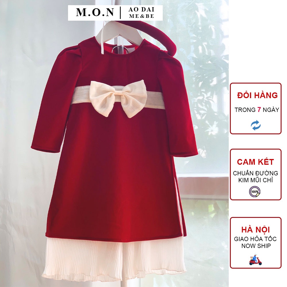 Áo Dài Nhung Bé Gái Set 3 Chi Tiết Cả Mấn Kim Nhung Siêu Xinh