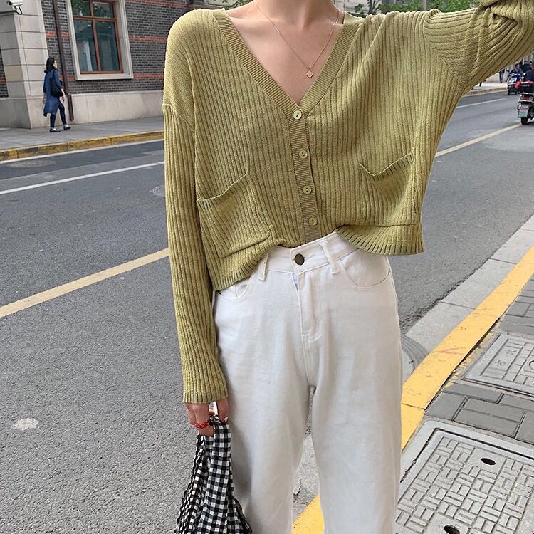 SUXI Áo Khoác Cardigan Dệt Kim Tay Dài Phong Cách Hàn Quốc