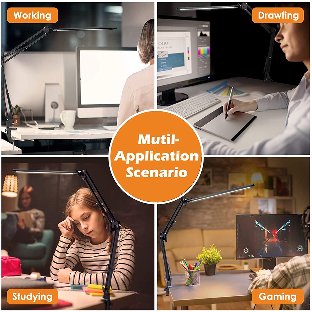 Đèn LED kẹp bàn đầu giường đọc sách bàn làm việc linh hoạt điều chỉnh được độ sáng tiện lợi