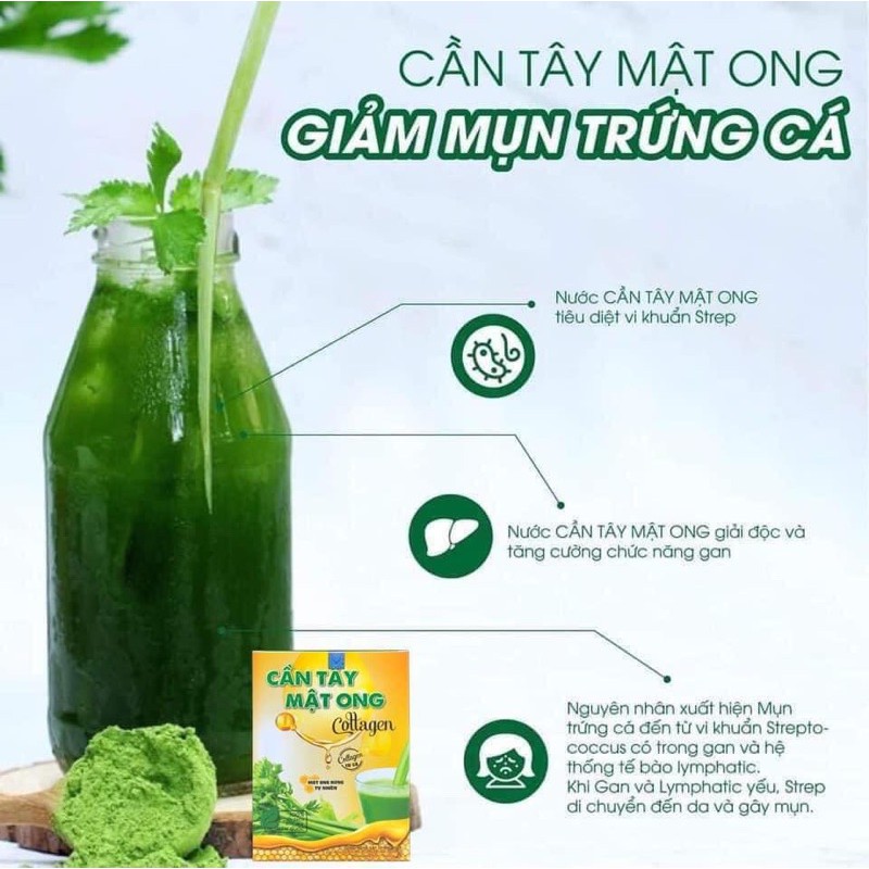 Bột cần tây mật ong Collagen cao cấp, cần tây mật ong hỗ trợ tiêu mỡ, làm đẹp da vượt trội (Hộp 15 gói)