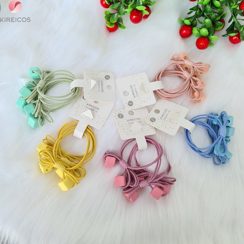 3 Dây cột tóc 2 hạt vuông tròn đính hạt