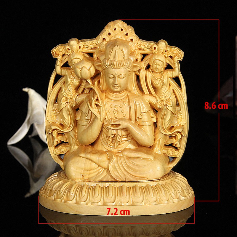 Tượng để xe ô tô Phật Đại Thế Chí Bồ Tát bằng gỗ Hoàng Dương V183- Tuổi Ngọ + Tặng kèm hồ lô treo xe.