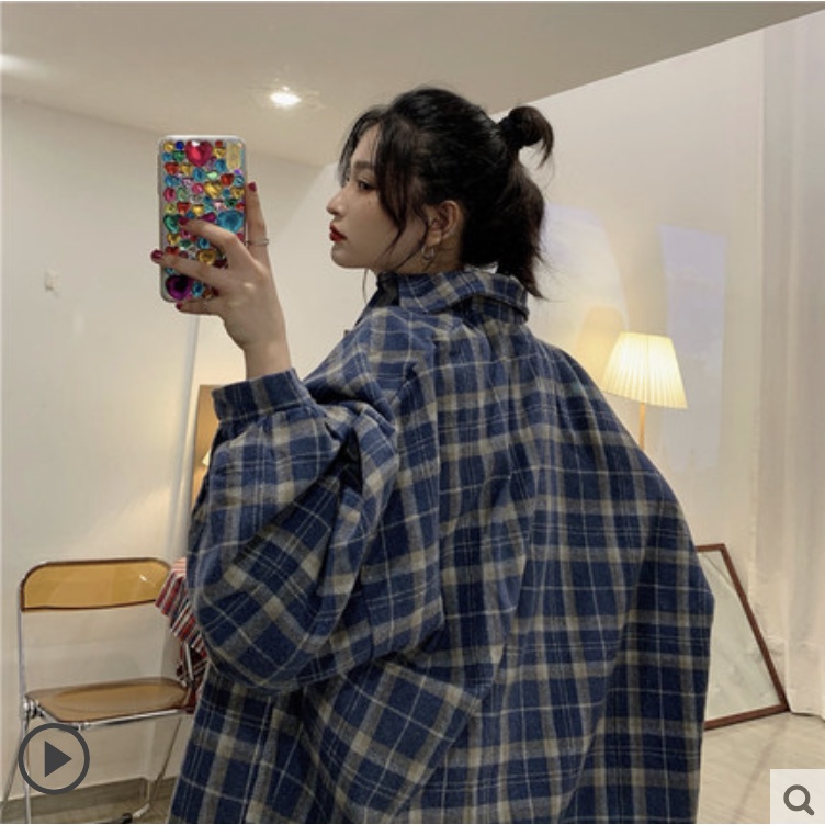 Áo khoác checker board form rộng form nữ