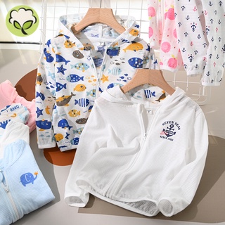 Áo khoác chống nắng có mũ chất liệu cotton tre mỏng phối khóa kéo size 90-170 thời trang cho bé