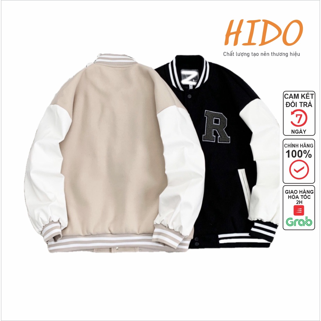 Áo bomber nỉ da lộn dày cao cấp thêu R unisex nam nữ chống nắng cực hot-HIDO SHOP