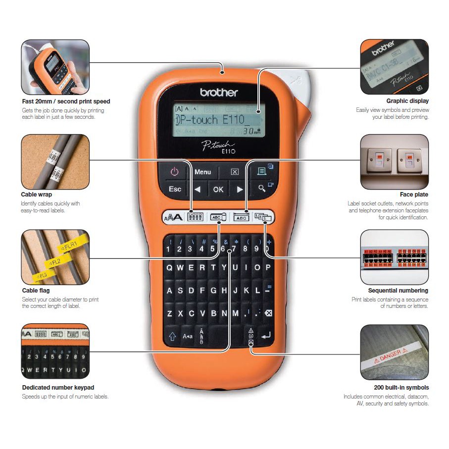 Máy In Nhãn BROTHER PT-E110 tặng kèm 1 hộp nhãn Brother TZe-9mm  - Hàng Brother Việt Nam