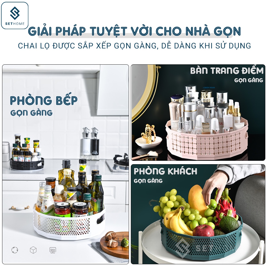 Đựng gia vị khay xoay 360 độ SETHOME đa năng khay đựng gia vị mỹ phẩm đồ trang điểm son giá để đồ nhà tắm phòng vệ sinh