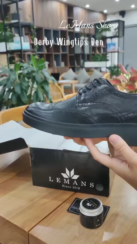 Giày da bò Derby Wingtip Black LEMANS, giày Tây Nam Công Sở Cao Cấp, giày da bò nguyên tấm, bảo hành chính hãng 12-24T | BigBuy360 - bigbuy360.vn