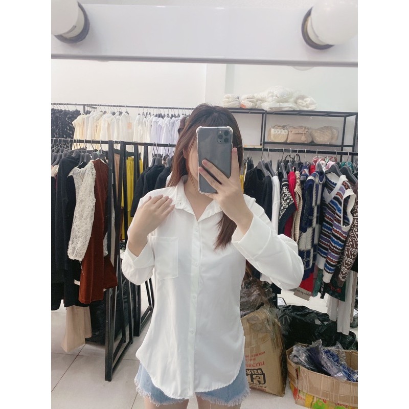 ÁO SƠ MI NỮ DÀI TAY TRƠN TÚI TRƯỚC