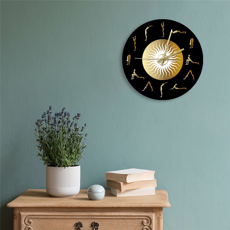 Đồng Hồ Treo Tường Mặt Nhám In Hình Yoga / Hành Động 12 Inch Bằng Acrylic Không Gây Tiếng Ồn Trang Trí Nhà Cửa