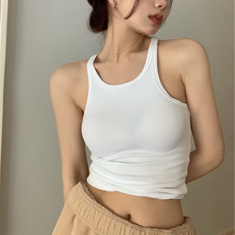 Áo croptop SUXI sát nách cổ chữ u thiết kế đơn giản thời trang mùa hè cho nữ