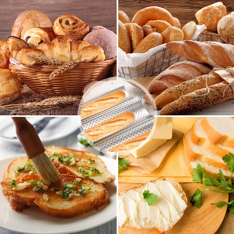 Khay nướng bánh mì baguette Pháp bằng thép Ý thiết kế 2 rãnh/ 4 rãnh tuỳ chọn chống dính tiện dụng