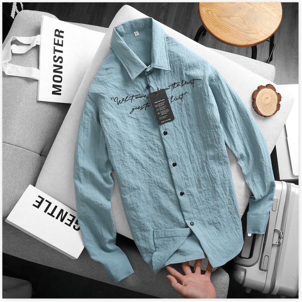 ÁO SƠ MI ĐŨI TAY DÀI,THIẾT KẾ HỌA TIẾT CHỮ TRÊN ÁO SIÊU NGẦU THỜI TRANG MỚI KME