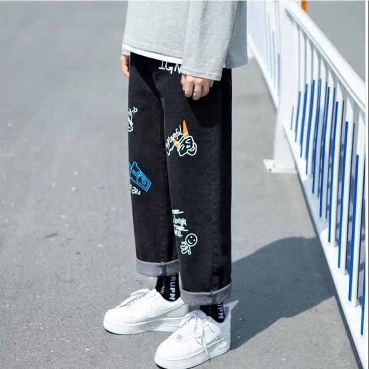 Quần Jeans Ống Suông Nam In Quần Bò Nữ ống đứng Hình Anime Quần ống Suông Mới Phong Cách Hàn Quốc Quần Baggy Jean Thời Trang Quần Jean Nam Co Giãn Unisex