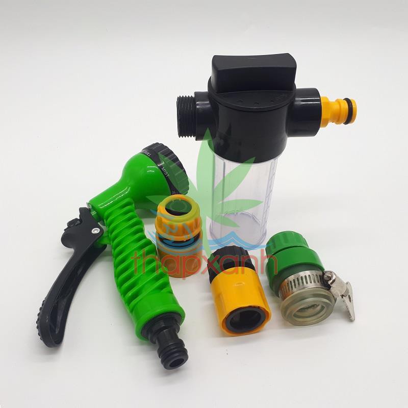 Bộ vòi xịt nước tưới cây, Rửa xe BTN-5201, Vòi 7 in 1 kèm bình xà phòng