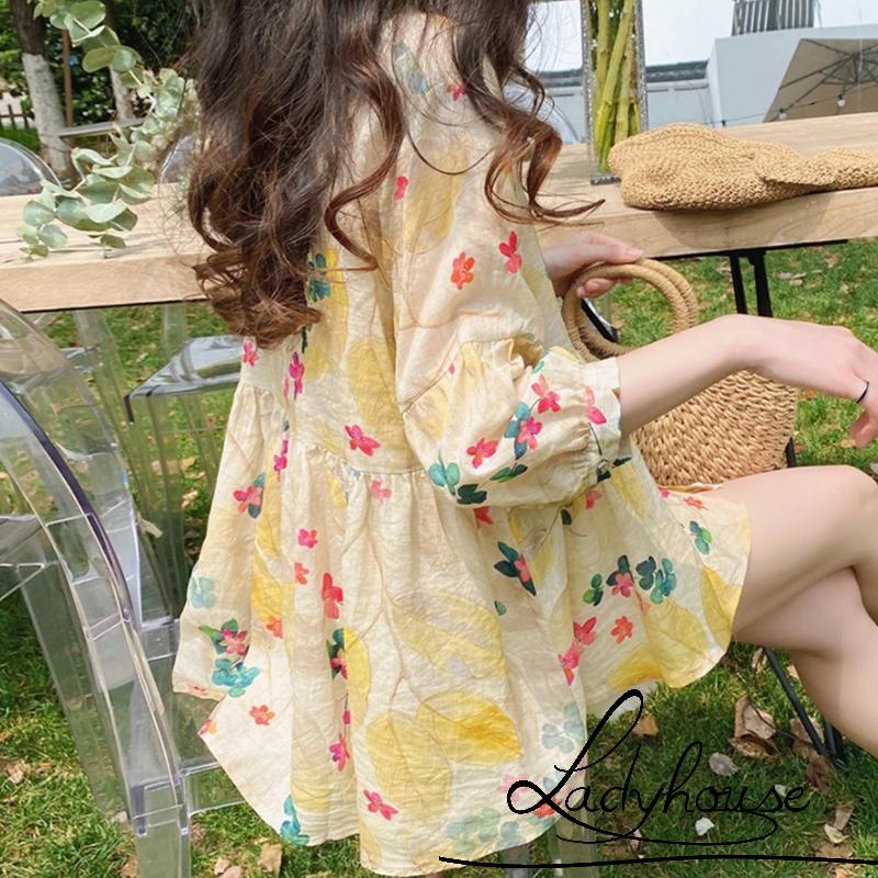 Áo Sơ Mi Cổ Tròn Tay 3/4 In Họa Tiết Hoa Lá Phong Cách Hàn Quốc Ngọt Ngào Dành Cho Nữ