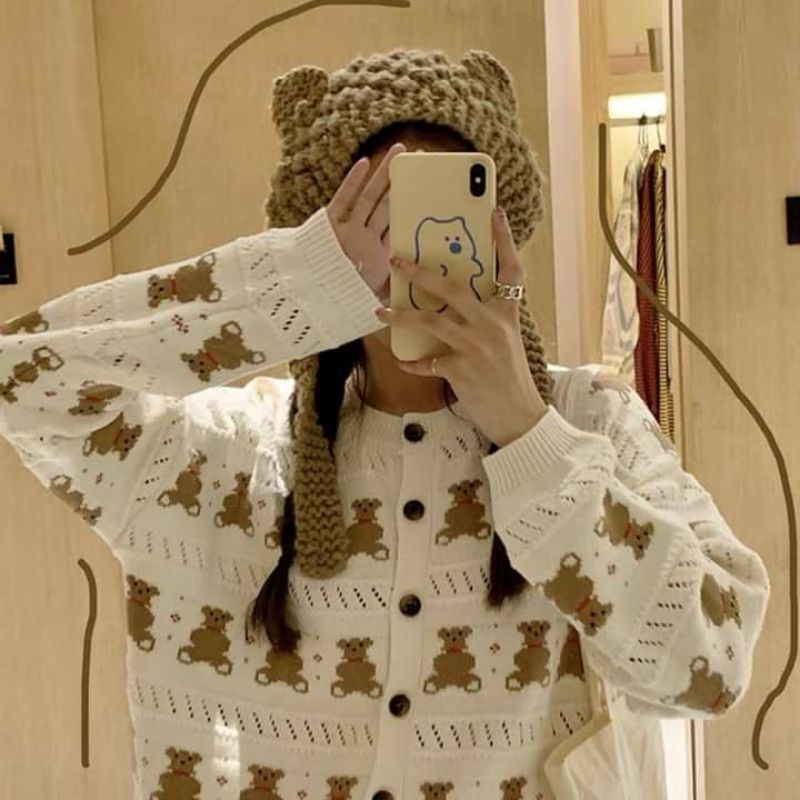 Áo len Cardigan họa tiết hình gấu 🐻