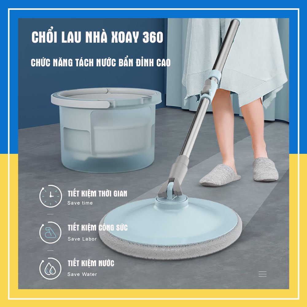 Cây lau nhà thông minh xoay 360 độ công nghệ vắt ly tâm, Tách nước thải công nghệ hiện đại, sạch chỉ 1 lần lau